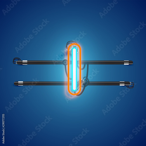 Realistic glowing double neon charcter on and off from a fontset, vector illustration