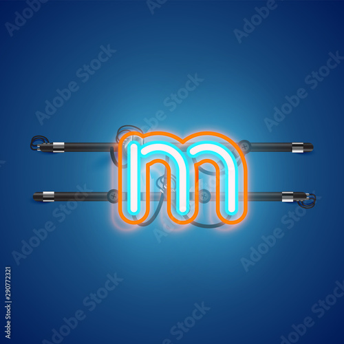 Realistic glowing double neon charcter on and off from a fontset, vector illustration