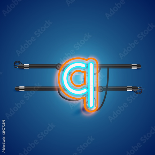 Realistic glowing double neon charcter on and off from a fontset, vector illustration