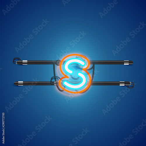 Realistic glowing double neon charcter on and off from a fontset, vector illustration