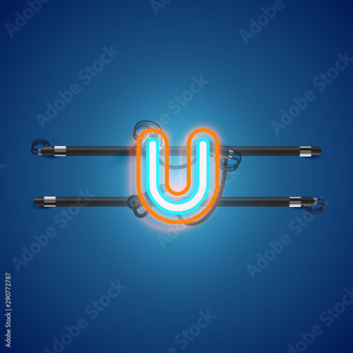 Realistic glowing double neon charcter on and off from a fontset, vector illustration