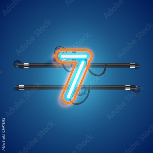 Realistic glowing double neon charcter on and off from a fontset, vector illustration