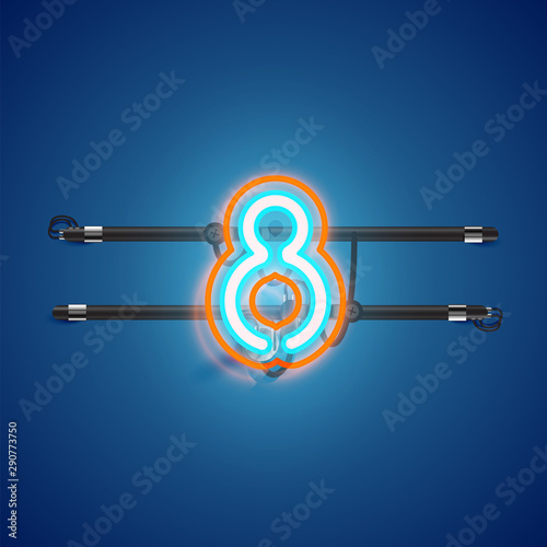 Realistic glowing double neon charcter on and off from a fontset, vector illustration