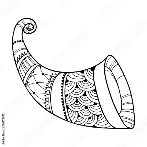 Outline empty thanksgiving Cornucopia or Horn of plenty in black isolated on white background. 