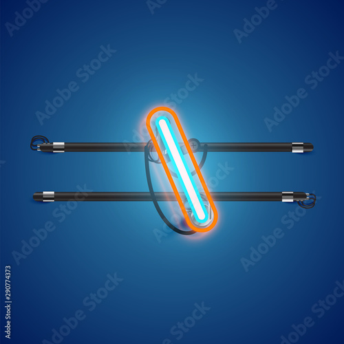 Realistic glowing double neon charcter on and off from a fontset, vector illustration