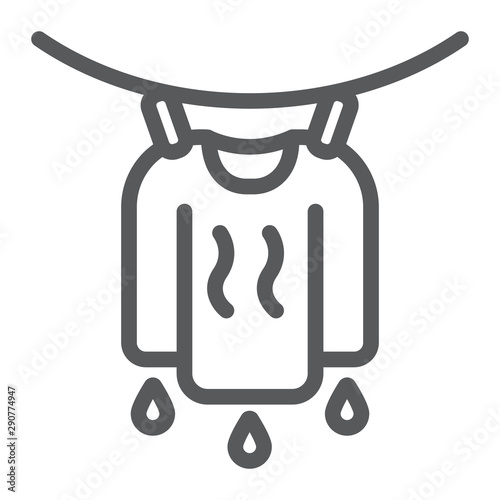 Clothes drying line icon, laundry and housekeeping, hanging clothes sign, vector graphics, a linear pattern on a white background.