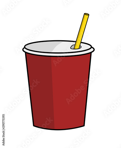 drink icon in a paper cup with a straw. glass for carbonated drinks. drinks for fastbud. flat design. vector illusion.
