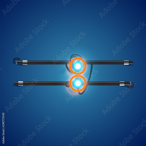 Realistic glowing double neon charcter on and off from a fontset, vector illustration