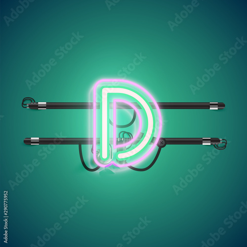 Realistic glowing double neon charcter on and off from a fontset, vector illustration