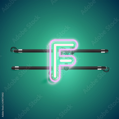 Realistic glowing double neon charcter on and off from a fontset, vector illustration