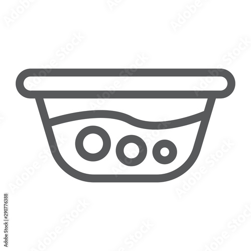 Basin with water line icon, laundry and wash, washbowl sign, vector graphics, a linear pattern on a white background.