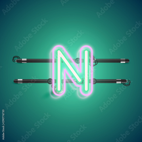 Realistic glowing double neon charcter on and off from a fontset, vector illustration
