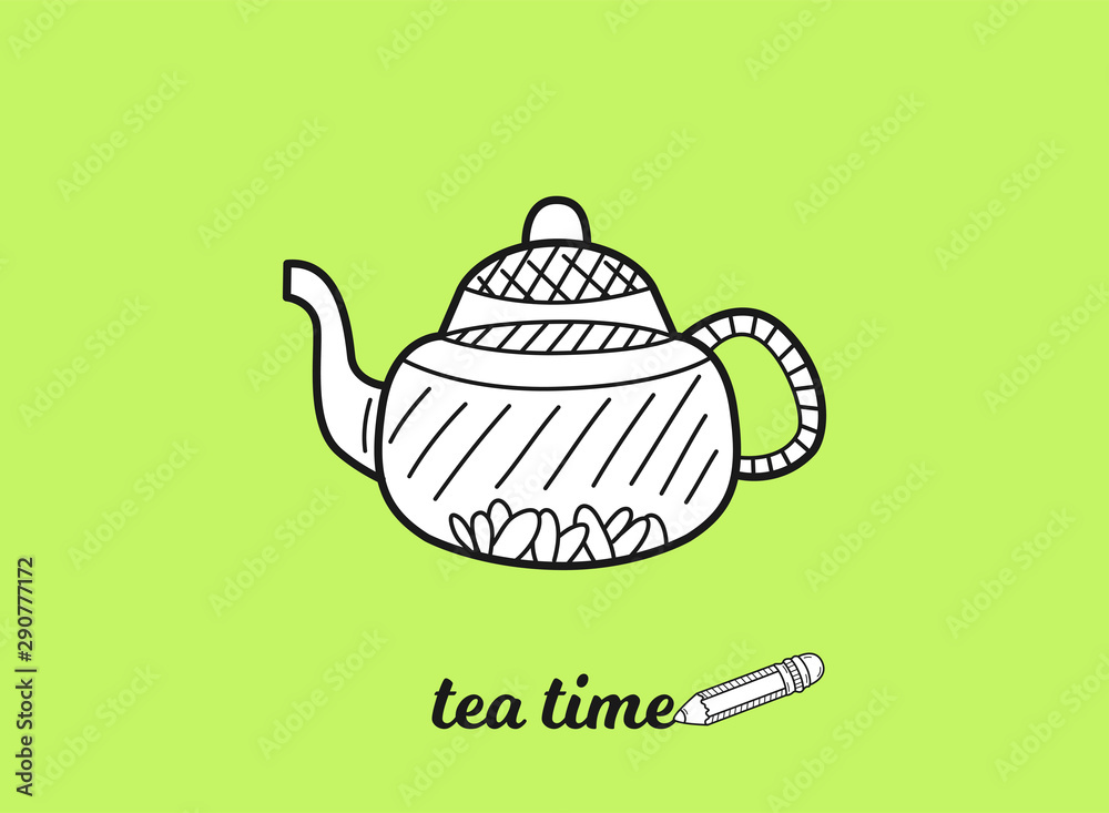 Tea time concept. Poster or banner design. Hand drawn sketch. Vector illustration. Tea time concept. Poster or banner design. Hand drawn sketch. Vector illustration.