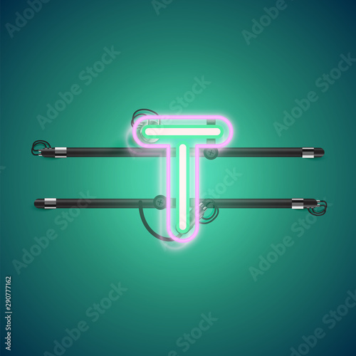 Realistic glowing double neon charcter on and off from a fontset, vector illustration