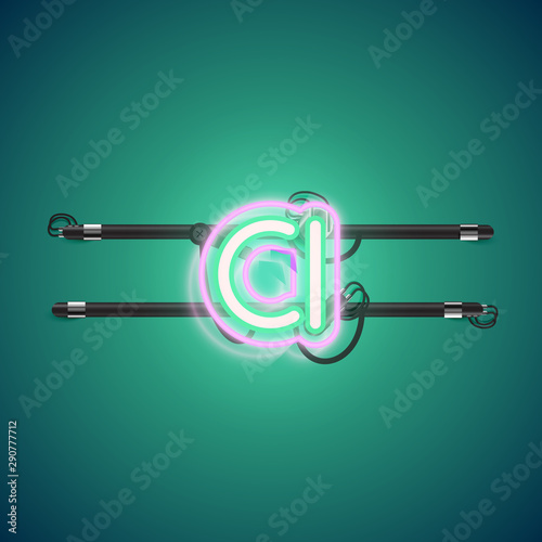 Realistic glowing double neon charcter on and off from a fontset, vector illustration