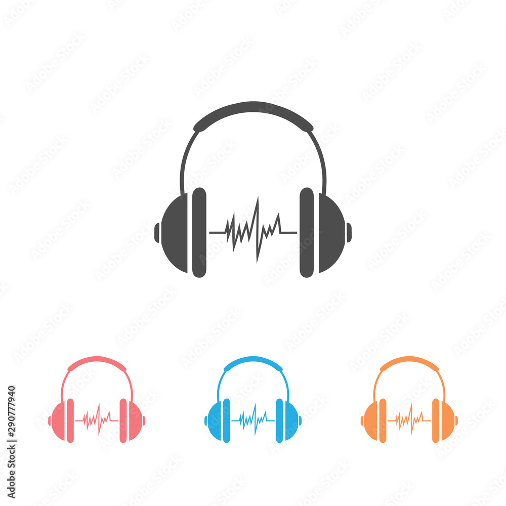 Headphone headset icon set in flat style. Headphones vector illustration on white isolated background. Audio gadget business Headphone headset icon set in flat style. Headphones vector illustration on white isolated background. Audio gadget business