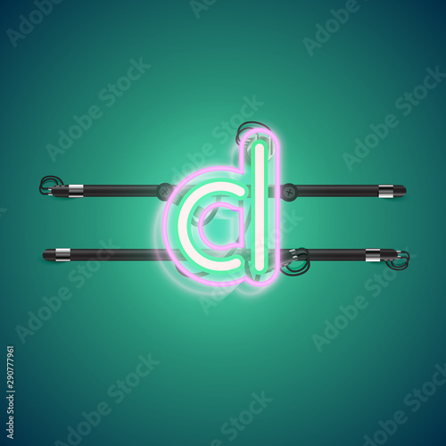 Realistic glowing double neon charcter on and off from a fontset, vector illustration