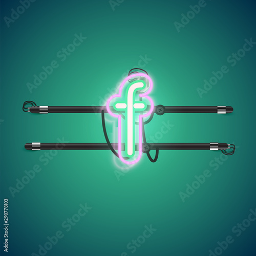 Realistic glowing double neon charcter on and off from a fontset, vector illustration