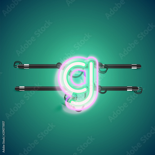 Realistic glowing double neon charcter on and off from a fontset, vector illustration
