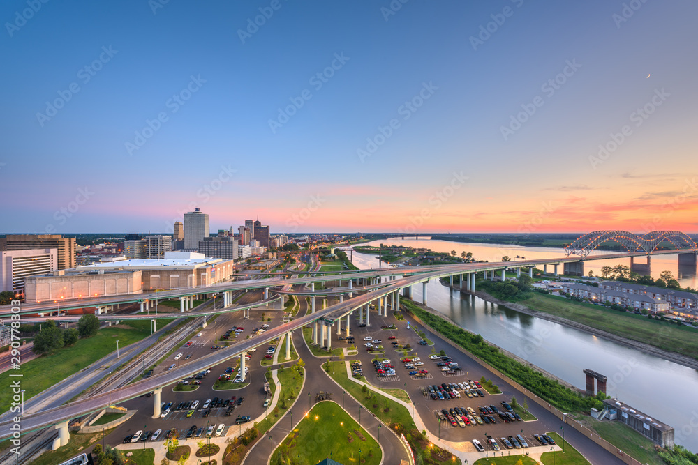 Memphis, Tennessee, USA aerial skyline view with downtown