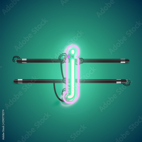 Realistic glowing double neon charcter on and off from a fontset, vector illustration