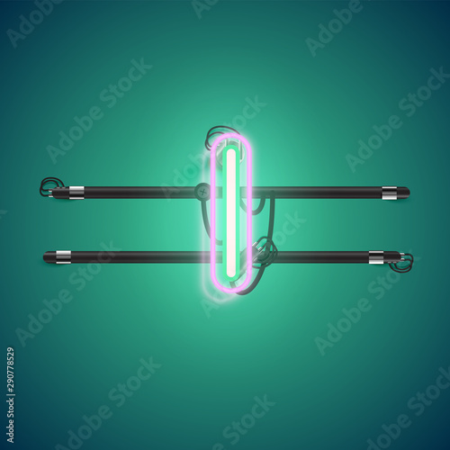 Realistic glowing double neon charcter on and off from a fontset, vector illustration