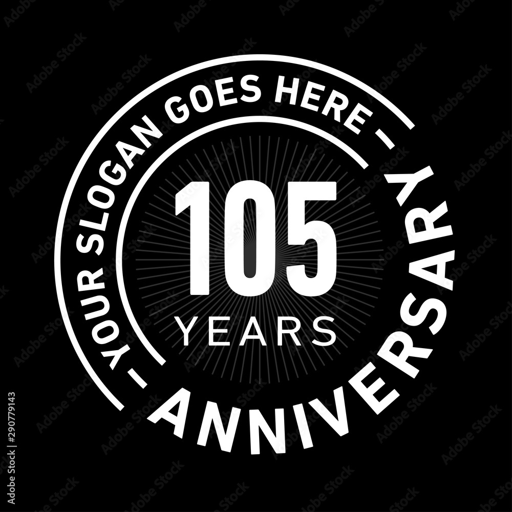 105 years anniversary logo template. One hundred and five years celebrating logotype. Black and white vector and illustration.