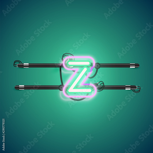 Realistic glowing double neon charcter on and off from a fontset, vector illustration