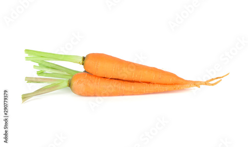 whole fresh baby carrot with stem on white background