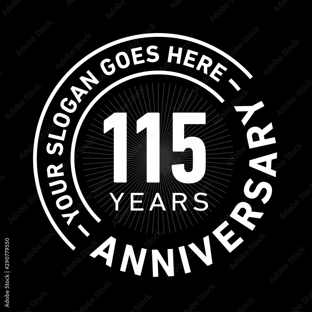 115 years anniversary logo template. One hundred and fifteen years celebrating logotype. Black and white vector and illustration.