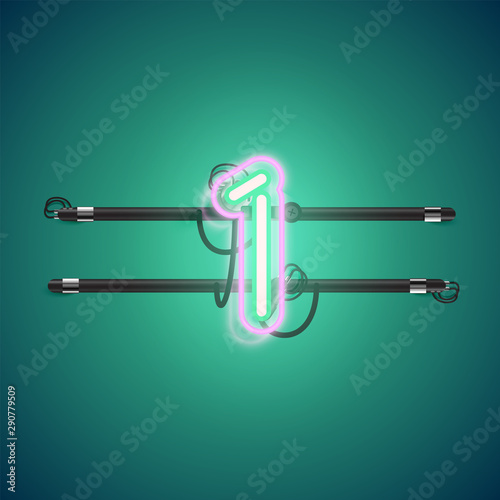 Realistic glowing double neon charcter on and off from a fontset, vector illustration