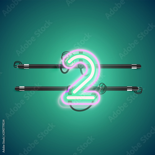 Realistic glowing double neon charcter on and off from a fontset, vector illustration