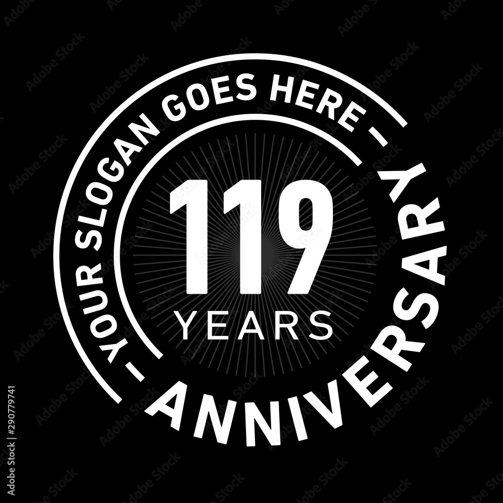 119 years anniversary logo template. One hundred and nineteen years celebrating logotype. Black and white vector and illustration.