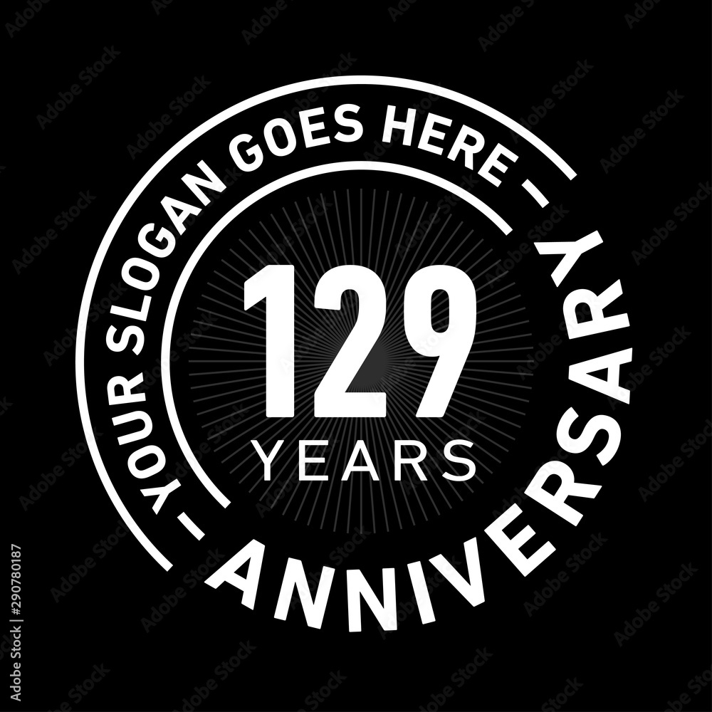 129 years anniversary logo template. One hundred and twenty-nine years celebrating logotype. Black and white vector and illustration.