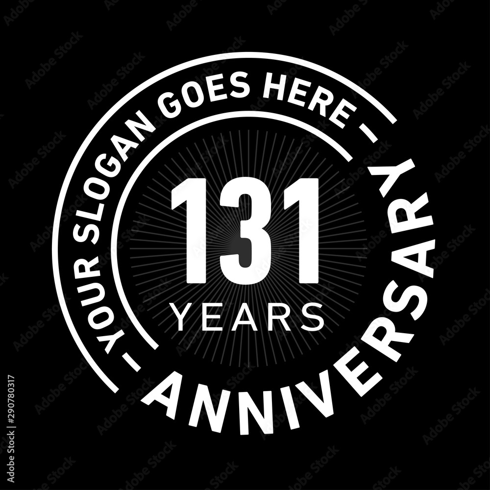 131 years anniversary logo template. One hundred and thirty-one years celebrating logotype. Black and white vector and illustration.