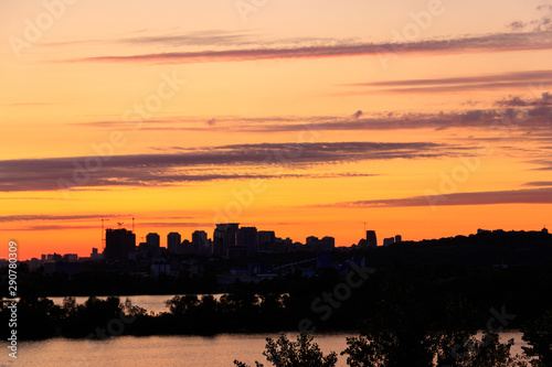 Sunset over the Dnieper river in Kiev, Ukraine