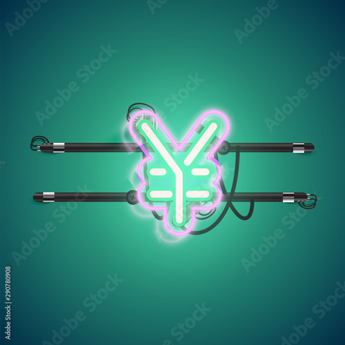 Realistic glowing double neon charcter on and off from a fontset, vector illustration