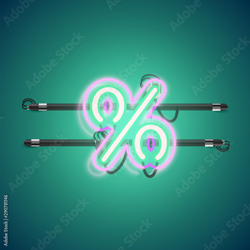 Realistic glowing double neon charcter on and off from a fontset, vector illustration