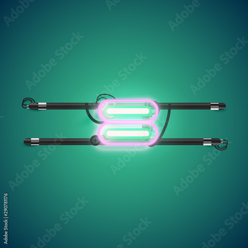 Realistic glowing double neon charcter on and off from a fontset, vector illustration