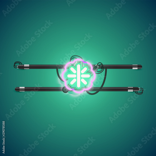 Realistic glowing double neon charcter on and off from a fontset, vector illustration