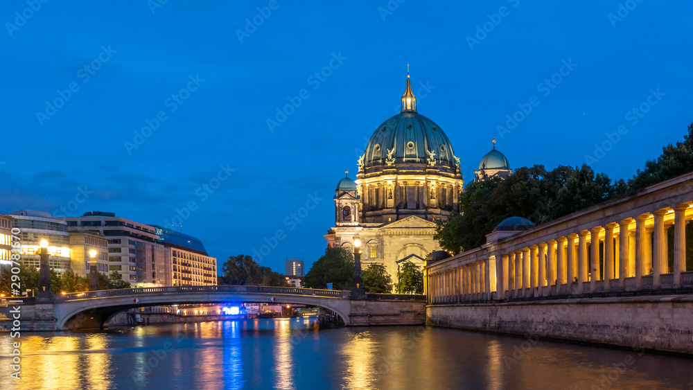 Berlin Cathedral (Berliner Dom) at twilight in Spree River, Berlin, Germany, Europe.