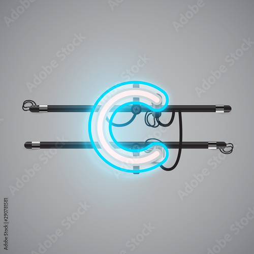 Realistic glowing double neon charcter on and off from a fontset, vector illustration