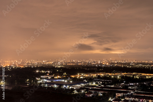 City night view The orange sky and the light of Bangkok s neon lights