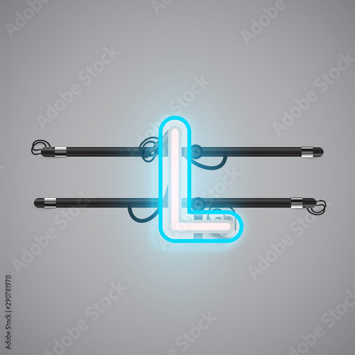 Realistic glowing double neon charcter on and off from a fontset, vector illustration