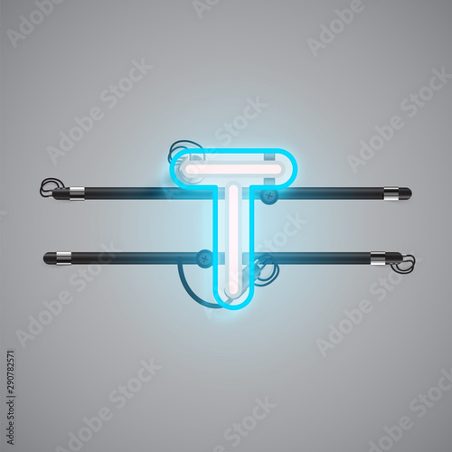Realistic glowing double neon charcter on and off from a fontset, vector illustration