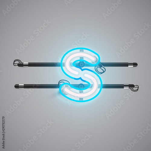 Realistic glowing double neon charcter on and off from a fontset, vector illustration