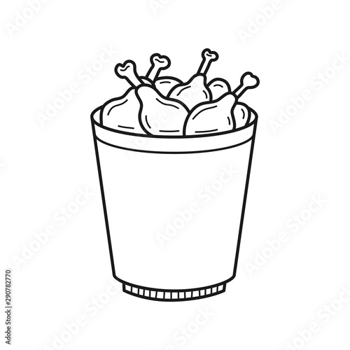 Hand drawn Fried Chicken Bucket isolated on a white. Great for menu, poster or label. Vector illustration.