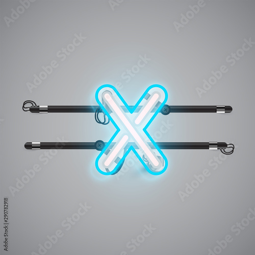 Realistic glowing double neon charcter on and off from a fontset, vector illustration