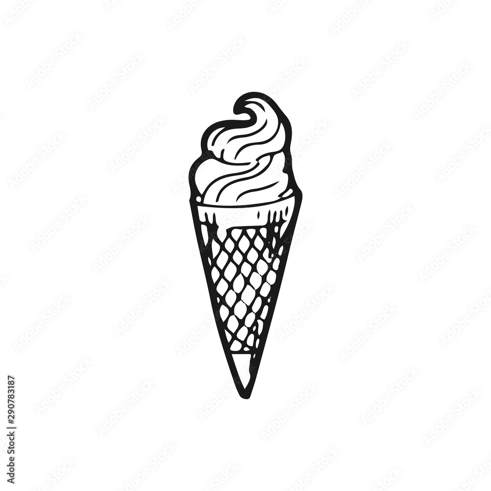 Hand drawn Ice Cream Cone isolated on a white. Great for menu, poster or label. Vector illustration. Hand drawn Ice Cream Cone isolated on a white. Great for menu, poster or label. Vector illustration.