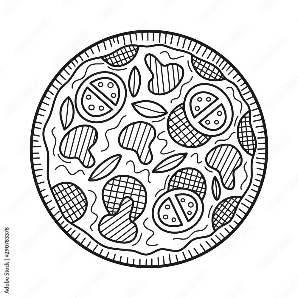 Hand drawn pizza isolated on a white
